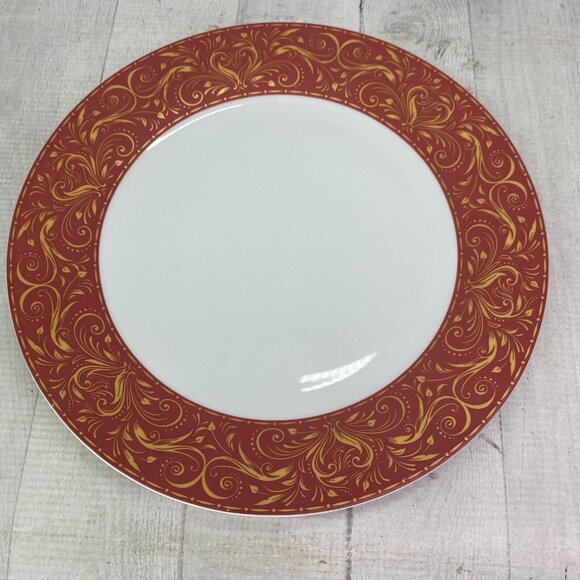 JC Penny Chris Madden MONTALIRA RED Gold Design Porcelain Dinner Plate Set 4 - Picture 8 of 16